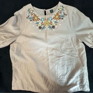 SHEIN Beige Blouse with Floral Embroidery